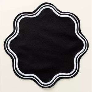 NEW Anthropologie Madeline Embroidered Round Placemat, Licorice, Set of 3